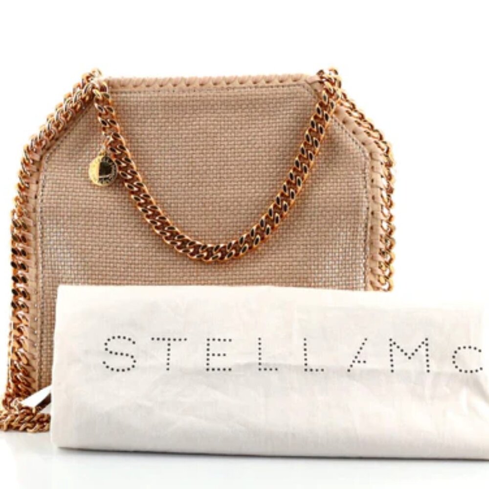 Stella McCartney Falabella Fold Over Bag Metallic Woven Raffia Mini